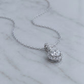 18k White Gold Round Brilliant Cut Diamond Halo Pendant & Chain