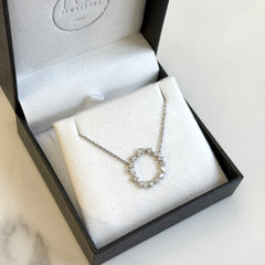 White Gold Mixed Shaped Lab Grown Diamond Circle Pendant & Chain