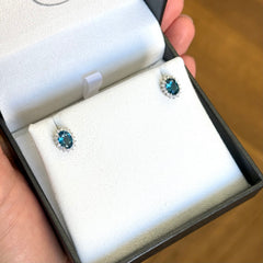 Blue Topaz and Diamond Halo Stud Earring