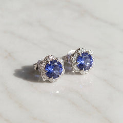 Tanzanite and Diamond Halo Stud Earrings