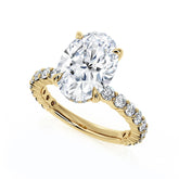 Oval Lab Grown Diamond Engagement Ring With Hidden Halo and Shoulder Diamonds