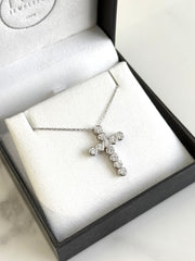 18k White Gold Bezel Set Diamond Cross Pendant & Chain