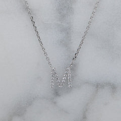 18k White Gold Natural Diamond 'M' Necklace