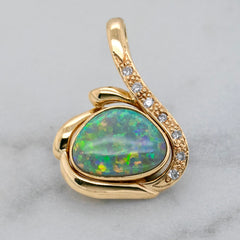 18k Yellow Gold Australian Opal & Diamond Pendant