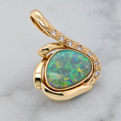 18k Yellow Gold Australian Opal & Diamond Pendant