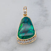 18k Yellow Gold Solid Opal & Diamond Pendant