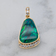 18k Yellow Gold Solid Opal & Diamond Pendant