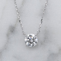 18k White Gold Round Lab Grown 1.00ct Diamond Solitaire Necklace
