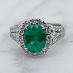 18k White Gold Zambian Emerald & Diamond Dress Ring