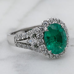 18k White Gold Zambian Emerald & Diamond Dress Ring