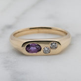 9k Yellow Gold Pink Sapphire & Diamond Signet Ring