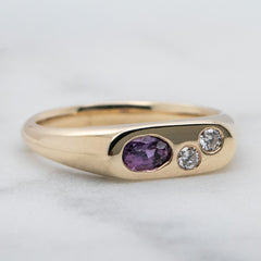 9k Yellow Gold Pink Sapphire & Diamond Signet Ring