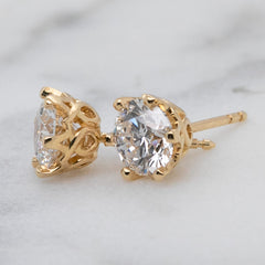 18k Yellow Gold Vintage-Style Diamond Stud Earrings