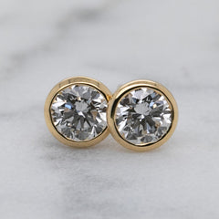 18k Yellow Gold Bezel Set Diamond Stud Earrings