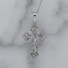 18k White Gold Orthodox Cross Necklace