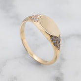 Yellow Gold Engravable Diamond Signet Ring