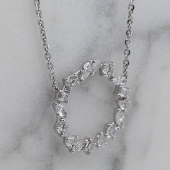 White Gold Mixed Shaped Lab Grown Diamond Circle Pendant & Chain