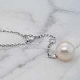 White Gold, Freshwater Pearl & Lab Grown Diamond Lariat Necklace