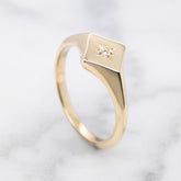 Yellow Gold North Star Diamond Signet Ring