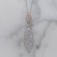 White & Rose Gold Pave Diamond Pendant & Chain