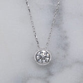 White Gold Lab Grown Diamond Solitaire Bezel Set Necklace