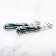 Green Tourmaline & Diamond Drop Earrings