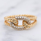 Yellow Gold & Pave Diamond Rope Ring