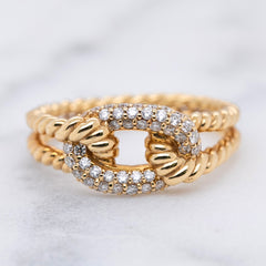 Yellow Gold & Pave Diamond Rope Ring