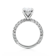 Oval Natural Diamond Engagement Ring With Hidden Halo and Shoulder Diamonds