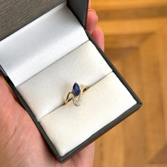 14k Yellow Gold Marquise Sapphire and Diamond Dress Ring
