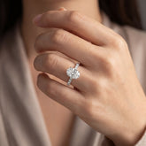 Oval Lab Grown Diamond Engagement Ring With Hidden Halo and Shoulder Diamonds