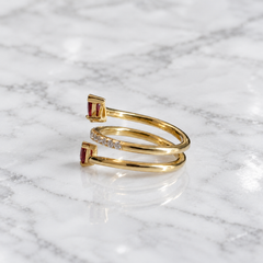 18k Yellow Gold Red Sapphire And Diamond Wrap Ring