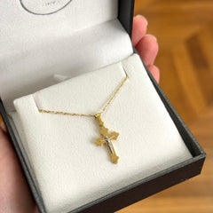 18k Two Tone Solid Orthodox Cross With Crucifix