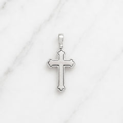 Men's 18k White Gold Matte Finish Orthodox Cross - Small