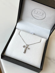 Ladies White Gold Diamond Cross