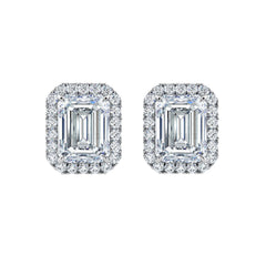 Emerald Cut Diamond Halo Stud Earrings