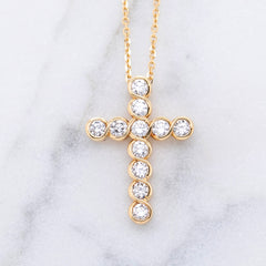 Ladies Yellow Gold Lab Grown Diamond Cross