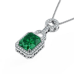 Emerald & Diamond Halo Pendant