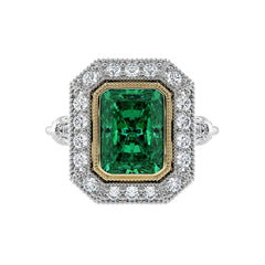 Emerald & Diamond Art Deco Cocktail Ring