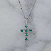 Natural Emerald & Diamond Cross Pendant & Chain