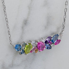 18k White Gold Multi Coloured Sapphire Necklace