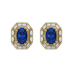 Blue Sapphire & Diamond Stud Earrings