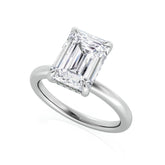 Emerald Cut Lab Grown Diamond Solitaire Engagement Ring with Hidden Halo