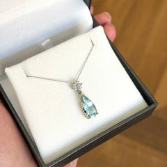 18k Two-Tone Aquamarine & Diamond Pendant Necklace