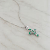 Natural Emerald & Diamond Cross Pendant & Chain
