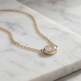 18k Yellow Gold Oval Cut Diamond Pendant & Chain