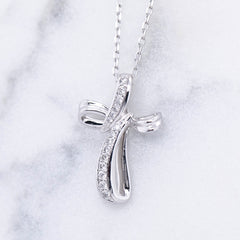 Ladies White Gold Diamond Cross