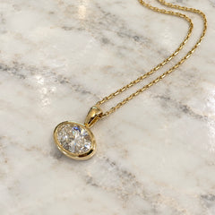 Yellow Gold East-West Bezel Set Oval Lab Diamond Pendant