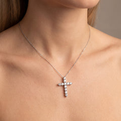 18k White Gold Lab Grown Diamond Cross Pendant & Chain