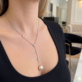 White Gold, Freshwater Pearl & Lab Grown Diamond Lariat Necklace